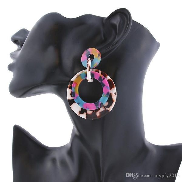 

new fashion colorful granite acetate round circle earrings for women bohemian jewelry hollow circle resin acrylic dangle drop earring lx, Silver