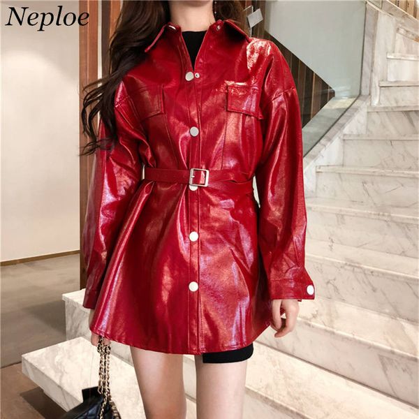 

neploe single breasted design jackets pu leather jacket coat female fashion elegant outwear new korean clothes 37456, Black;brown
