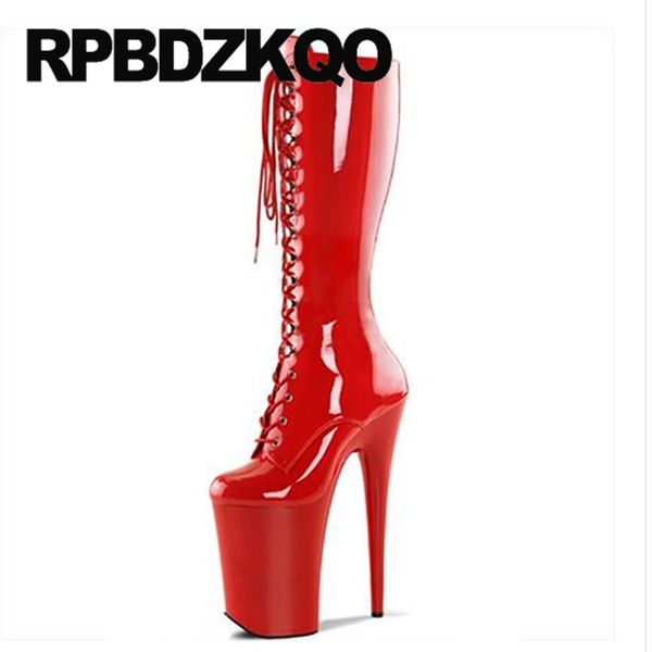 

10 high heel designer shoes women luxury 2019 stripper boots fetish stiletto extreme exotic dancer knee big size 9 red strange, Black