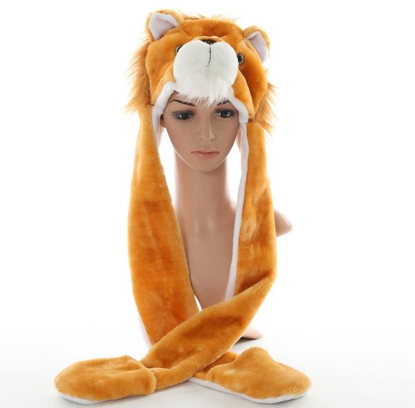 

doubchow cute plush animal brown lion hats with paws gloves for womens mens teenagers kids boys girls winter cosplay warm beanie