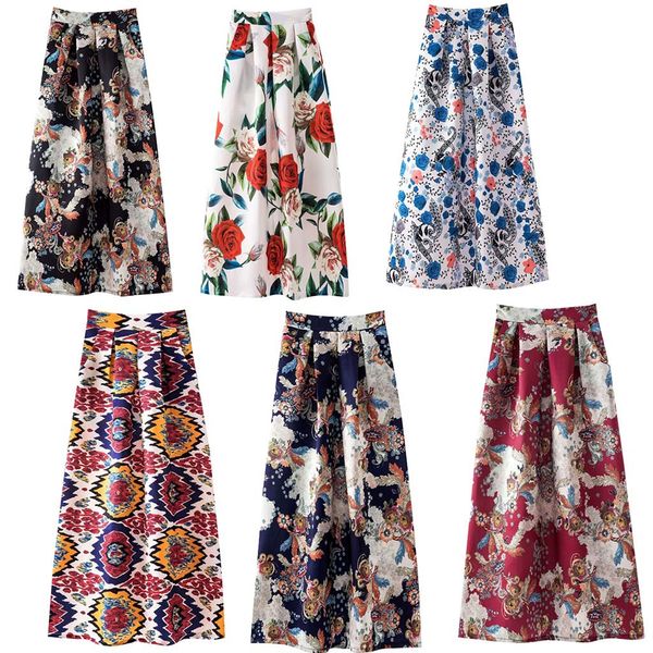

women skirts summer print flowers a line skirt casual mid-calf skirts plus size 3xl faldas mujer moda jupe femme, Black