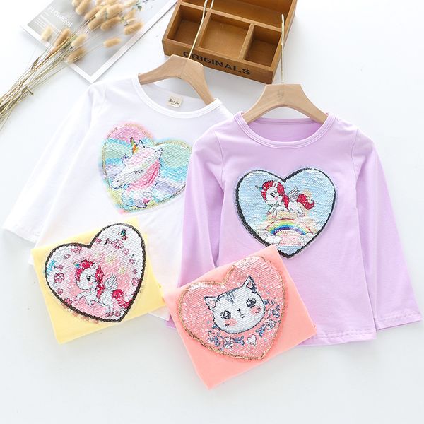 

wholesale unicorn kid baby girl t shirt long sleeve sequined t-shirt children kid tee, Blue