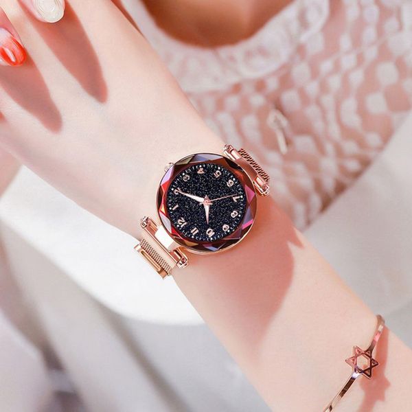 

luxury rose gold women watches minimalism starry sky magnet buckle fashion female bracelet wristwatch waterproof simple numeral, Slivery;brown