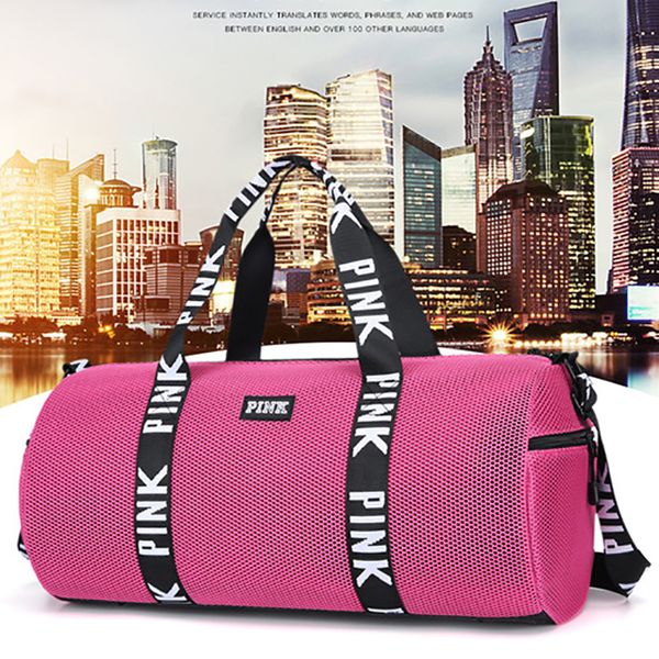 

2019 new pink letter gym bag women shoe compartment waterproof sport bags for fitness training yoga bolsa sac de sport mesh bags