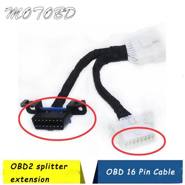 

15cm extension cable full 16pin 2 in 1 adapter plug splitter extension auto car connector cable obd2 16 pin adapter