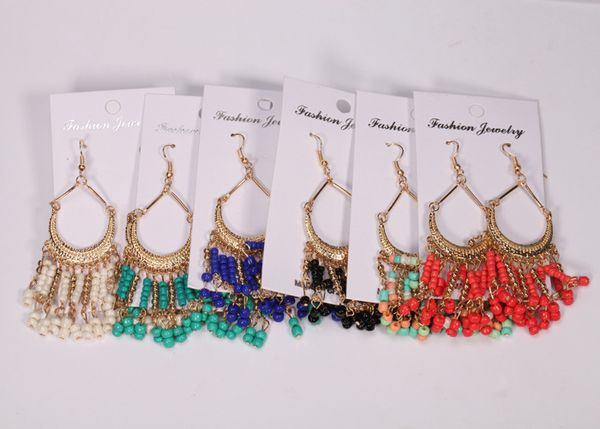 

2019 fashion rice beads handmade earings 6 styles bohemian colorful drop hook earrings long statement dangle jewelry for women ladies m303r, Golden;silver