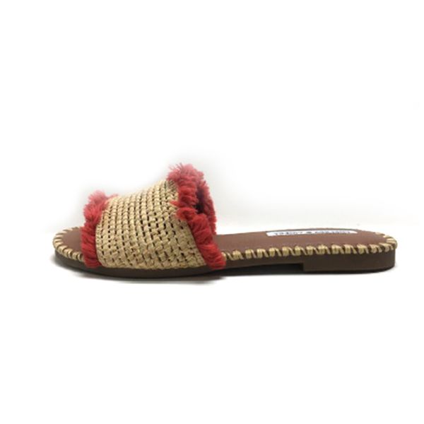 

fashion designer shoe hook loop flat slide women band slipper slides flat sandals, Black