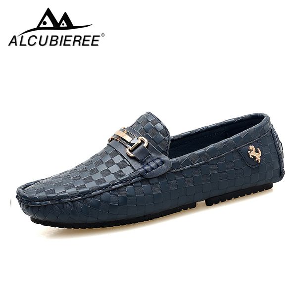 

men casual shoes embossed leather moccasins for men slip on flats loafers fashion buckle style driving shoes, Black