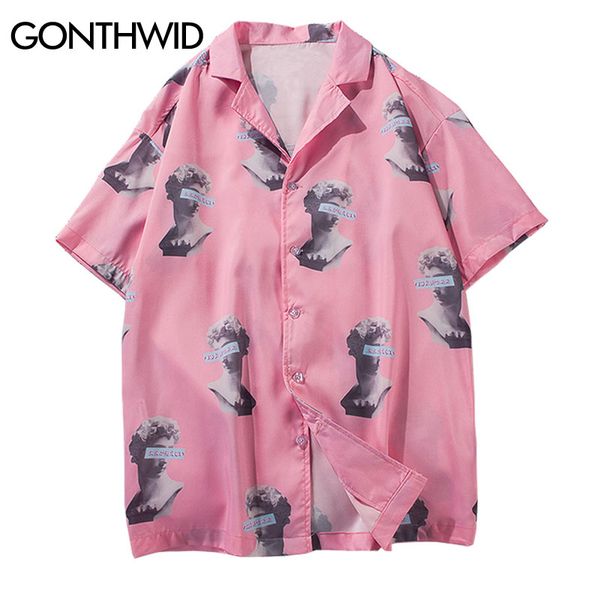 

gonthwid michelangelo statue david print beach hawaiian shirts 2019 summer funny short sleeve aloha shirts hip hop streetwear, White;black