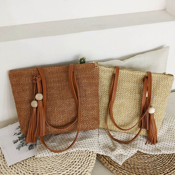 

women handbag summer beach bag rattan woven handmade knitted straw large capacity totes women shoulder bag new