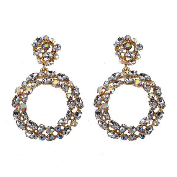 

wholesale-designer exaggerated vintage geometry box circular diamond colorful rhinestone crystal pendant stud earrings for women girls, Golden;silver