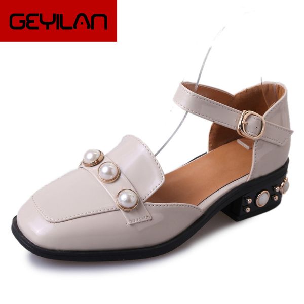 

zapatos mujer women pumps ankle strap thick heel women shoes square toe mid heels string bead pumps comfortable ladies shoes466, Black