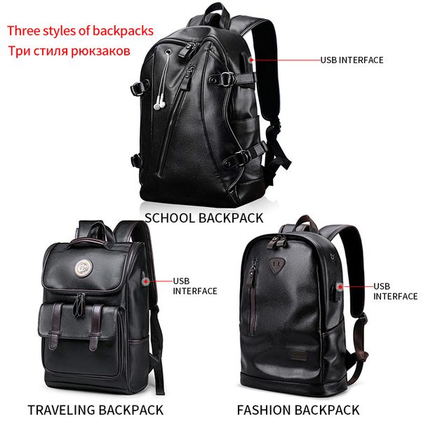

men backpack external usb charge waterproof backpack fashion pu leather travel bag casual school bag leather bookbag