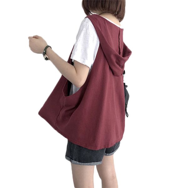 

big size casual loose vest female summer new wear wild simple sleeveless shirts cotton tank tee shirt fashion hooded f700, White