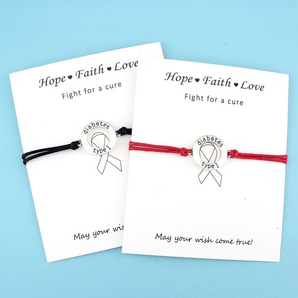 

diabetic type 1 medical alert card bracelets fighter breast cancer awareness ribbon silver charm jewelry women men gift, Golden;silver