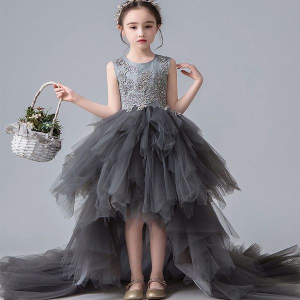 

children's day dress princess dress girl flower fairy trailing piano performance catwalk personality children's wear, Red;yellow