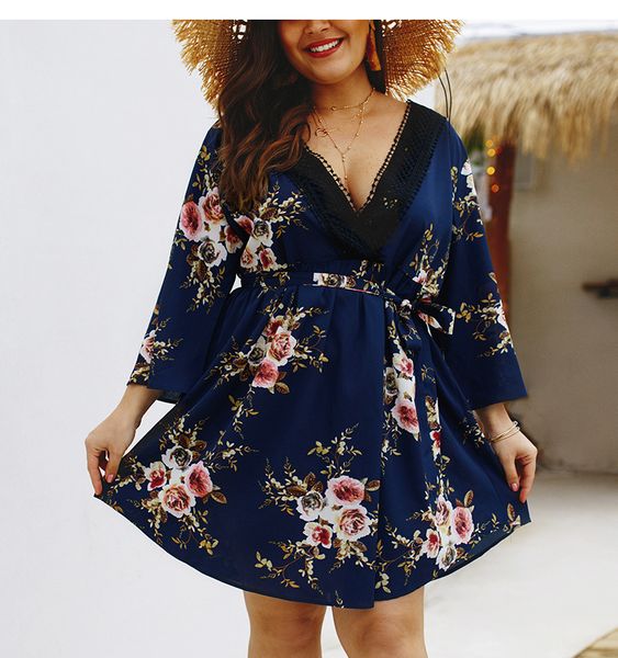 

fashion office lady big size bohemian short dresses for women print v neck summer beach dresses a-line vestidos, Black;gray