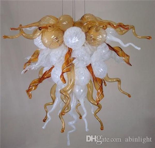 

Free Shipping AC 110V-240V Hand Blown Glass Chandelier Light White and Amber Borosilicate Glass European Chandelier