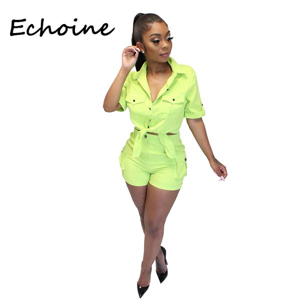 

echoine fashion casual cowboy green set tracksuit turn down collar +short pants bodycon two piece women summer clothes, White