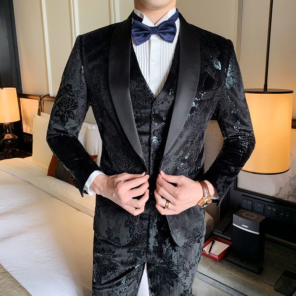 

black navy blue velvet suit men luxury slim fit mens velour suits elegant grooms wedding tuxedos prom dinner party dress q659, White;black