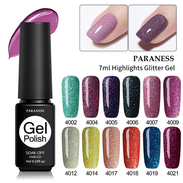 

paraness nude glitter gel nail polish holographic nail gel soak off primer gelpolish rose gold sequins art uv polish, Red;pink