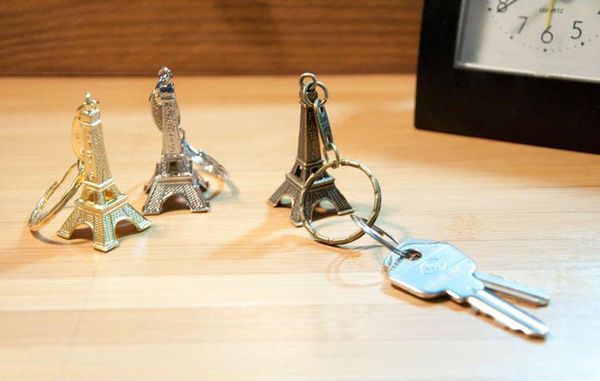1500 pcs Vintage Torre Eiffel Chaveiro carimbado Paris Torre França pingente anel chave presentes Moda Sliver Ouro Bronze