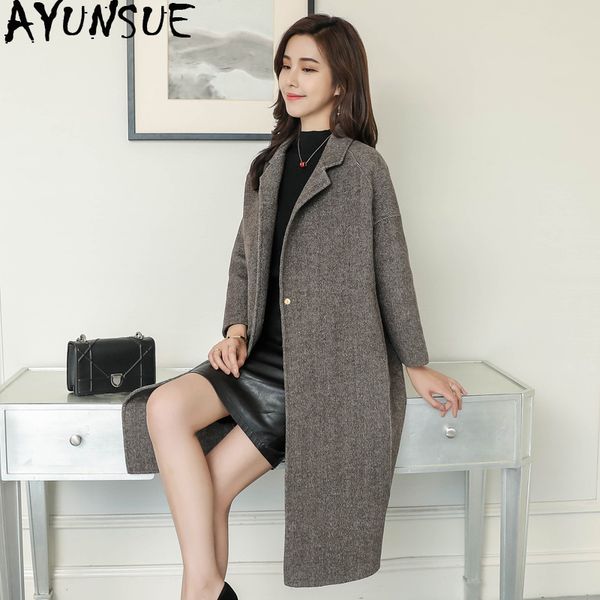 

ayunsue double side wool coat female jacket 2019 winter jacket women long woolen coats and jackets women korean outwear my3768, Black
