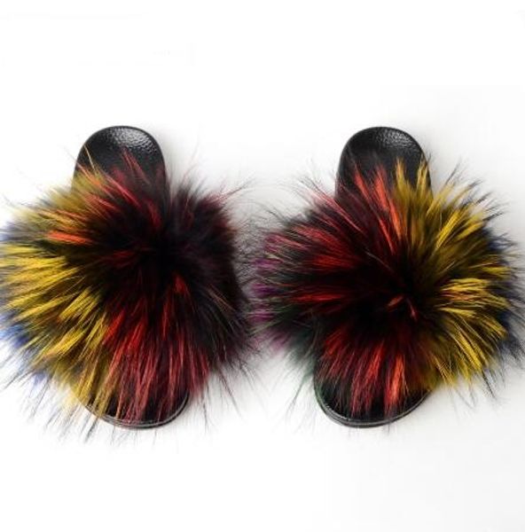 Real Fox Fur Slippers Slides Open Toe Flip Flops Women S Furry Fluffy Slippers House Shoes Mule Sandals Slip On Shoes Boys Claw Slippers Toddler House