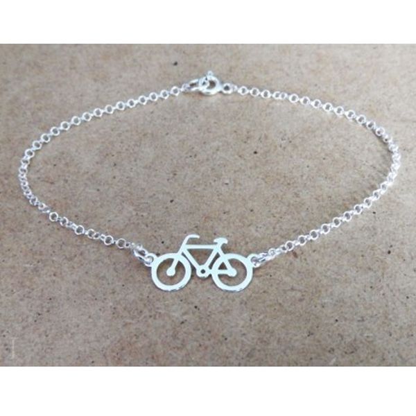 

genuine solid 925 sterling silver bike charm bracelet bicycle sports gifts handmade custom personalized tiny shape charms, Golden;silver