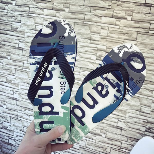 

summer new style korean-style men's flip flops flip-flop mixed colors beach slippers students loafer household anti-slip, Black
