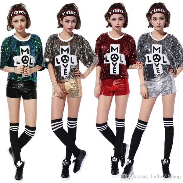 

бесплатная доставка ночного клуб ds женщины футболка показать костюмы новой женской джазового танца одежда хип-хоп костюм sequined рубашка, Black;red