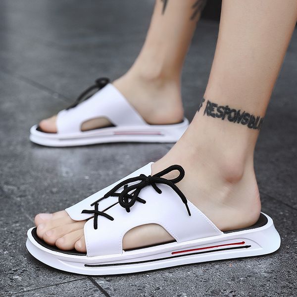 

sandalias hombre 2019 summer trendy sandals men fashion lace-up slippers shoes male non-slip flats leisure footwear flip-flops, Black