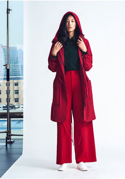 

red pocketed long trench, Tan;black
