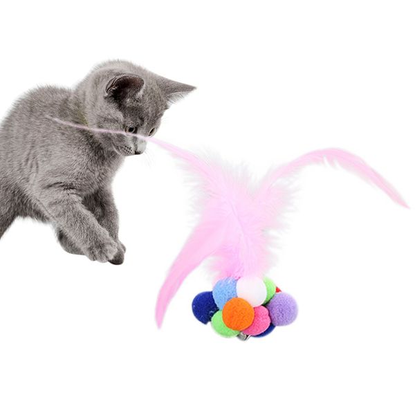 

cat scratching feather toys cats toy roll ball bell sound colorful balls toy for kitten interactive pet funny training dog craft