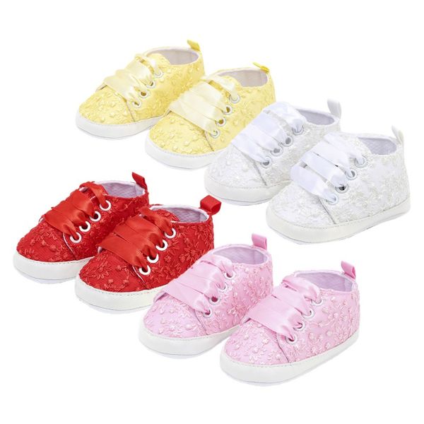 

2019 newborn lace embroidery cloth shoes baby girls first walkers toddler bow flower footwear summer baby girl soft sole shoes