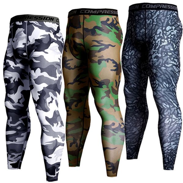 

compression pants running pants men training fitness sports leggings gym jogging male camouflage sportswear yoga bottoms, Black;blue
