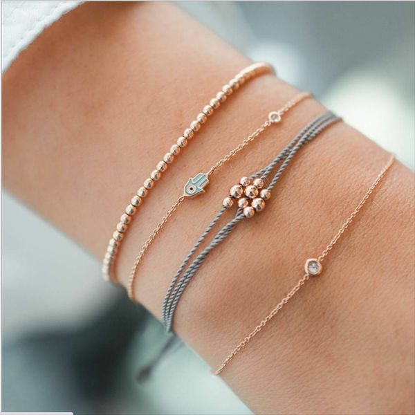 

4pcs/set fashion women charm fashion handmade bead chain palm women's bracelet combination 2019 new jewelry gift, Black