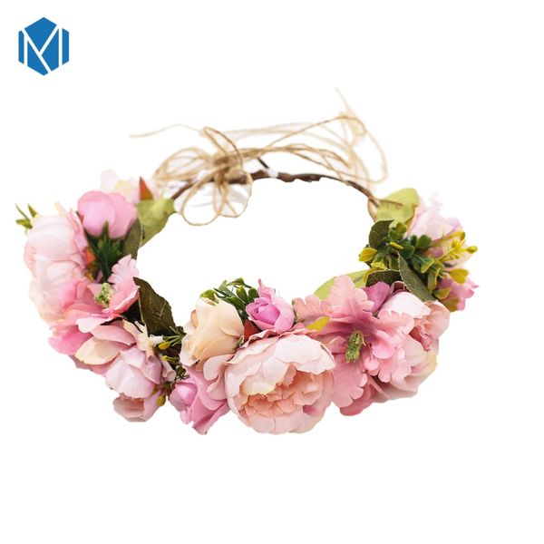

m mism women girl boho fabric flower crown bridal hair accessories prom garland flower wreath headdress princess headband