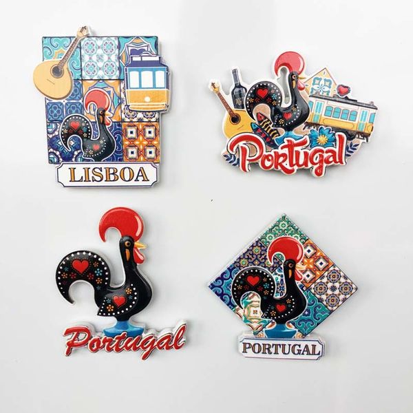

babelemi 1pcs portugal cock lisbon tram guitar refrigerator magnets travel souvenirs fridge stickers gift home decorations