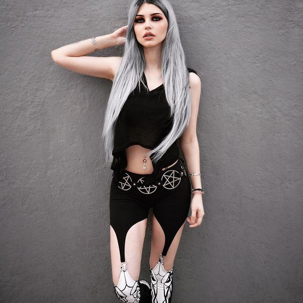 

european and american style printed leggings women pants female 2019 new hollow out high waist tight pants casual, Black