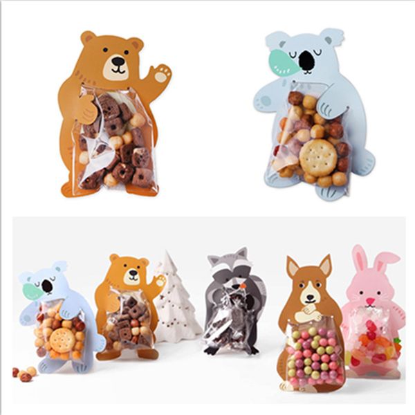 

100pcs cute animal bear birthday cookie bag wedding candy gift packaging bags opp card bag party favor cakebag decorative