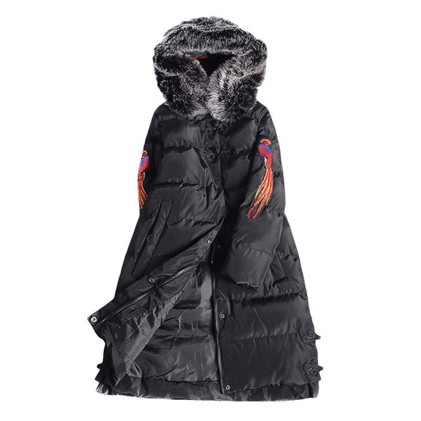 

зимняя куртка женские пуховики с меховыми капюшонами длинные пуховики утолщенные теплое пальто верхняя одежда вышитые топы плюс размер l-5xl, Black