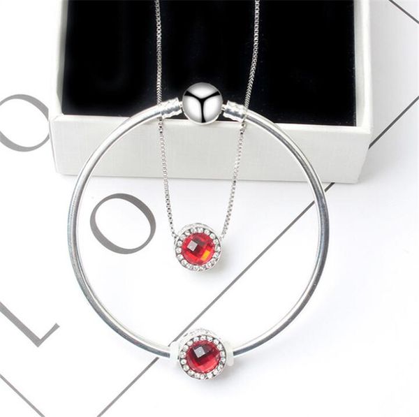 

19 ожерелье и браслет pandora charms браслет многоцветный кристаллические шарики ювелирных изделий set специальные подарки для влюбленных и, Golden;silver