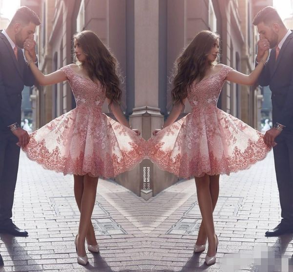 

2019 dusky pink homecoming dresses lace applique off the shoulder above knee length tulle custom made formal prom ball gown party dress, Blue;pink