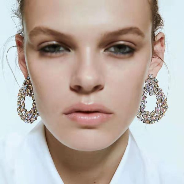 

iced out water drop dangle earrings for women luxury designer bling diamond long dangling earring gold rhinestone jewlery e love gift, Silver