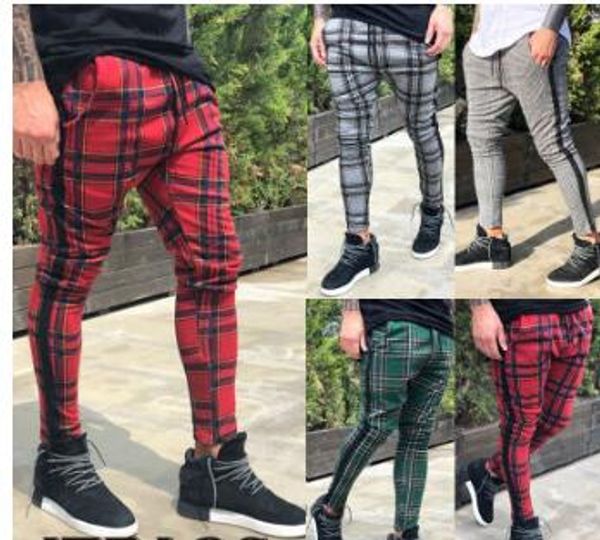 

2019 fa hion men 039 plaid long pant lace up port pant track uit bottom workout trou er ca ual men jogger weatpant