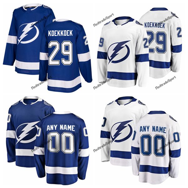 

2019 slater koekkoek tampa bay lightning hockey jerseys mens custom name home blue white #29 slater koekkoek stitched hockey shirts s-xxxl, Black;red