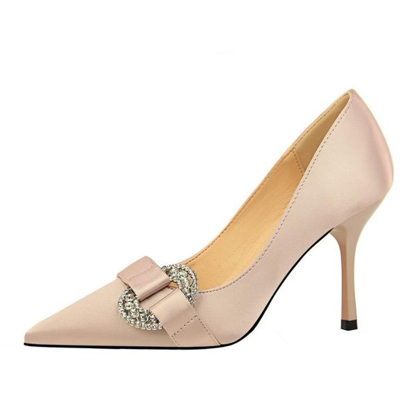 

wedding dress shoes nice vogue pointed toe women pumps crystal solid silk shallow high heels women shoes sapato, Black