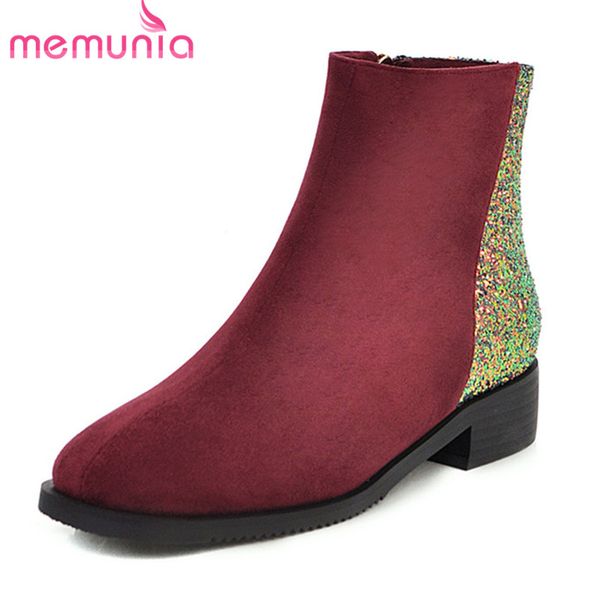 

memunia 2020 new fashion ankle boots women flock sequined cloth autumn winter short boots low heels casual shoes female, Black