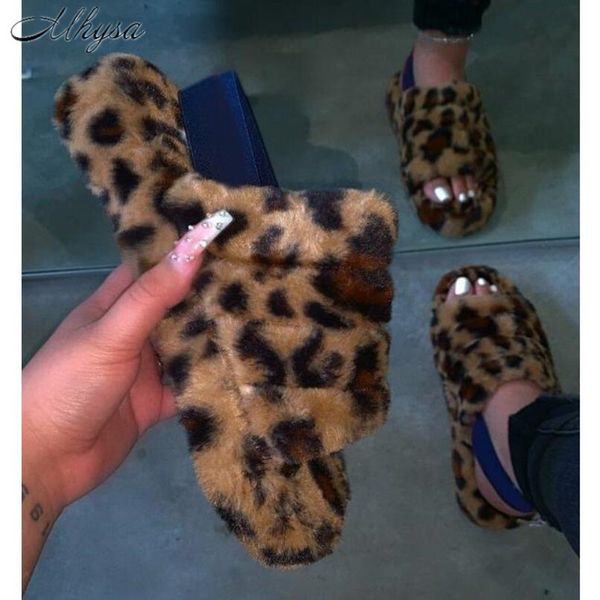 

2020 spring new platform woman shoes women sandals comfortable wild fur slippers imitation fur sandalias mujer large size 35-43, Black